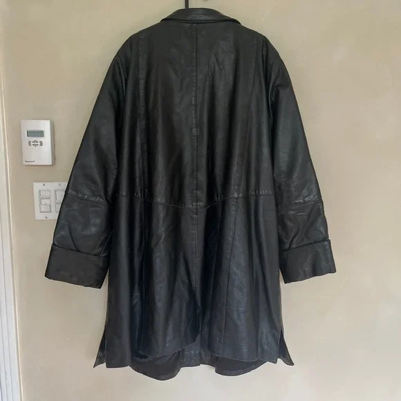 Pelle & Fino Womens Black Leather Button Up Collar Jacket Coat - Picture 3 of 9